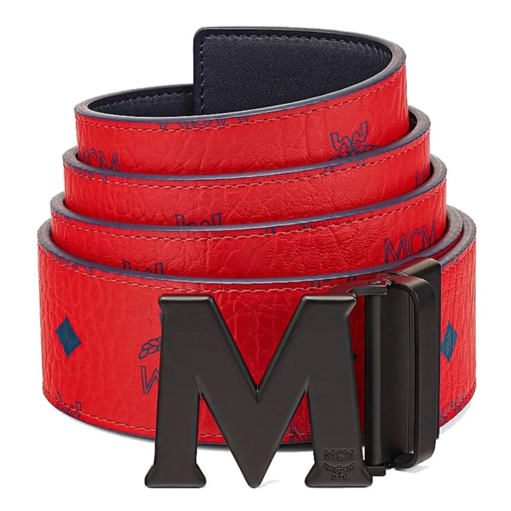 Brand new MCM Claus M Reversible Belt Visteos Monogram Red